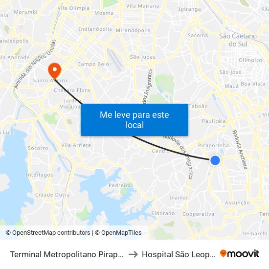 Terminal Metropolitano Piraporinha to Hospital São Leopoldo map