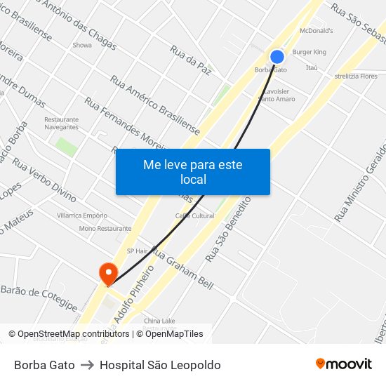 Borba Gato to Hospital São Leopoldo map