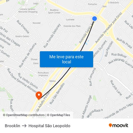 Brooklin to Hospital São Leopoldo map