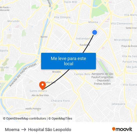 Moema to Hospital São Leopoldo map