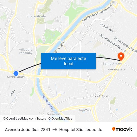 Avenida João Dias 2841 to Hospital São Leopoldo map