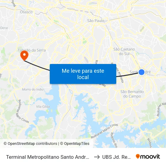 Terminal Metropolitano Santo André Oeste to UBS Jd. Record map