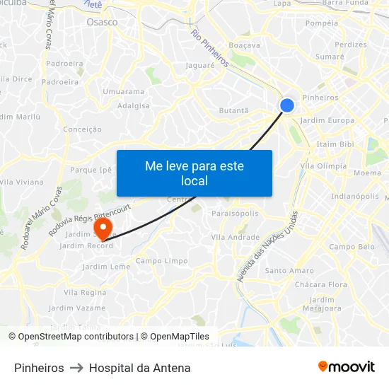 Pinheiros to Hospital da Antena map