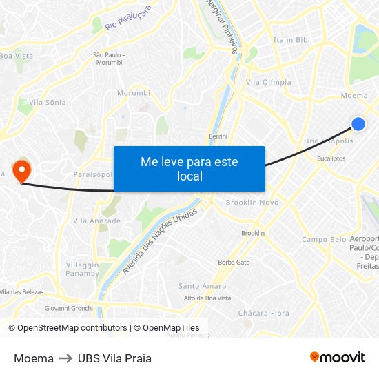 Moema to UBS Vila Praia map