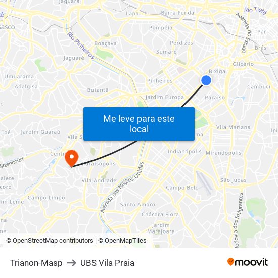 Trianon-Masp to UBS Vila Praia map