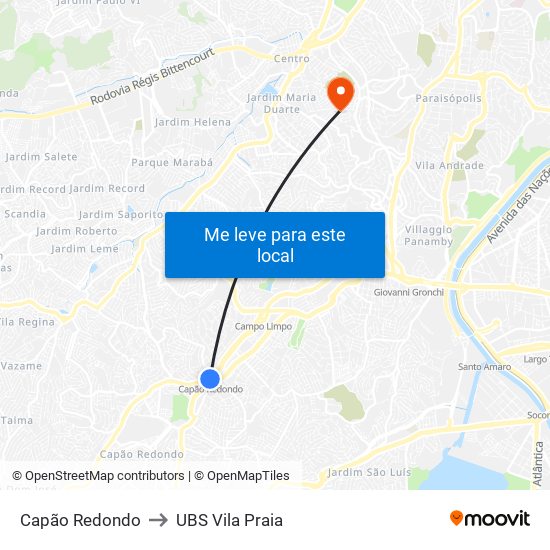Capão Redondo to UBS Vila Praia map