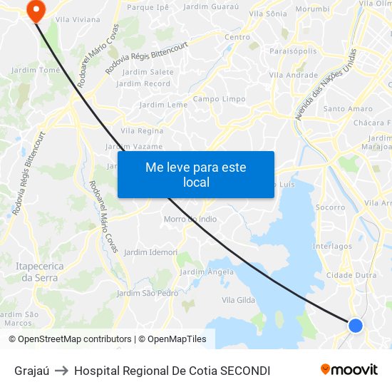 Grajaú to Hospital Regional De Cotia SECONDI map