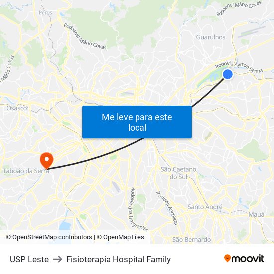 USP Leste to Fisioterapia Hospital Family map