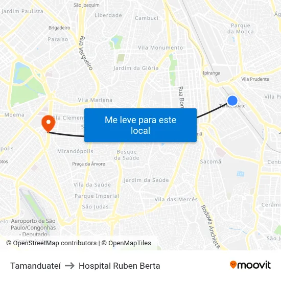 Tamanduateí to Hospital Ruben Berta map
