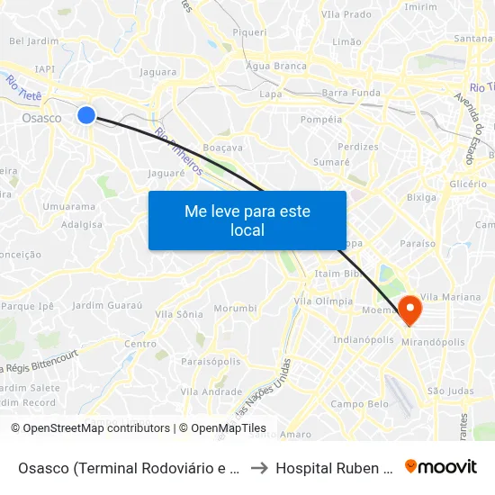 Osasco (Terminal Rodoviário e Urbano) to Hospital Ruben Berta map