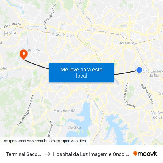 Terminal Sacomã to Hospital da Luz Imagem e Oncologia map