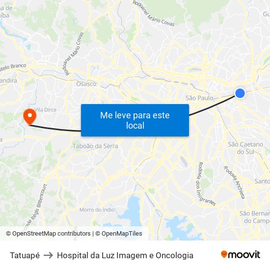 Tatuapé to Hospital da Luz Imagem e Oncologia map