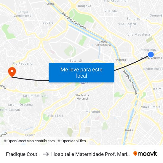 Fradique Coutinho to Hospital e Maternidade Prof. Mario Degni map