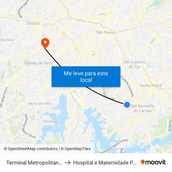 Terminal Metropolitano Piraporinha to Hospital e Maternidade Prof. Mario Degni map