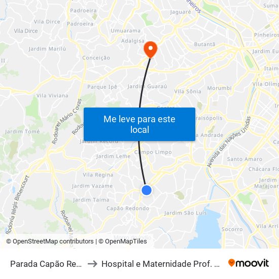 Parada Capão Redondo I to Hospital e Maternidade Prof. Mario Degni map