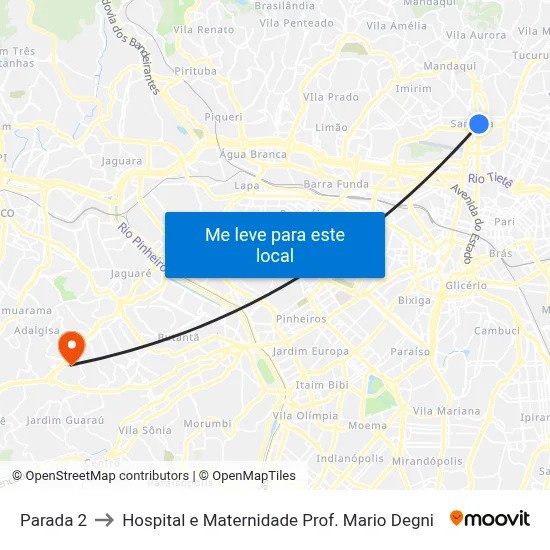 Parada 2 to Hospital e Maternidade Prof. Mario Degni map