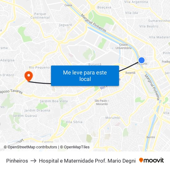 Pinheiros to Hospital e Maternidade Prof. Mario Degni map