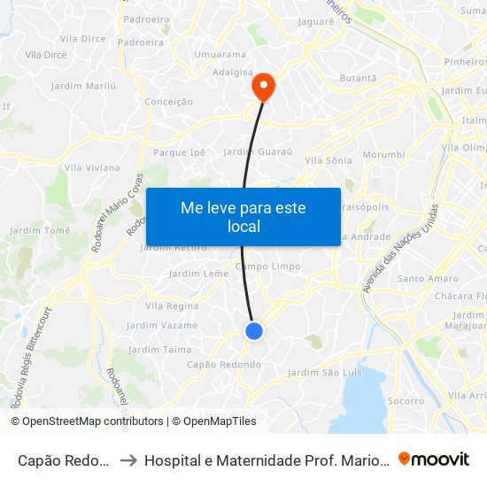 Capão Redondo to Hospital e Maternidade Prof. Mario Degni map