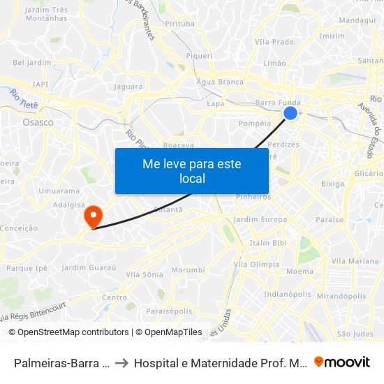 Palmeiras-Barra Funda to Hospital e Maternidade Prof. Mario Degni map