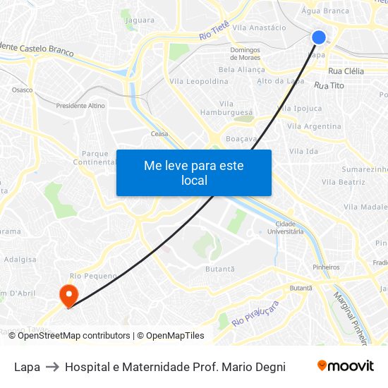 Lapa to Hospital e Maternidade Prof. Mario Degni map