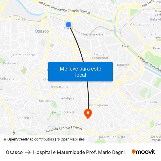 Osasco to Hospital e Maternidade Prof. Mario Degni map