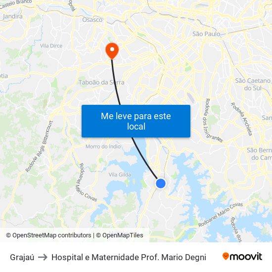 Grajaú to Hospital e Maternidade Prof. Mario Degni map