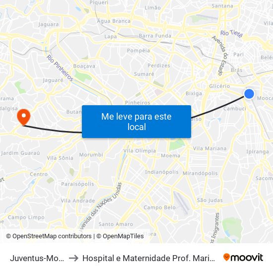 Juventus-Mooca to Hospital e Maternidade Prof. Mario Degni map