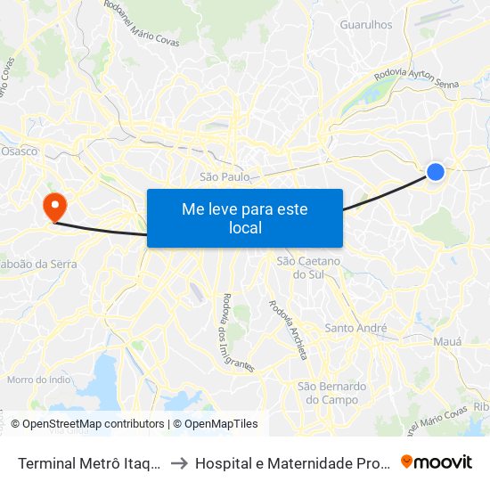 Terminal Metrô Itaquera Norte to Hospital e Maternidade Prof. Mario Degni map