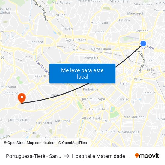 Portuguesa-Tietê - Santana, São Paulo to Hospital e Maternidade Prof. Mario Degni map