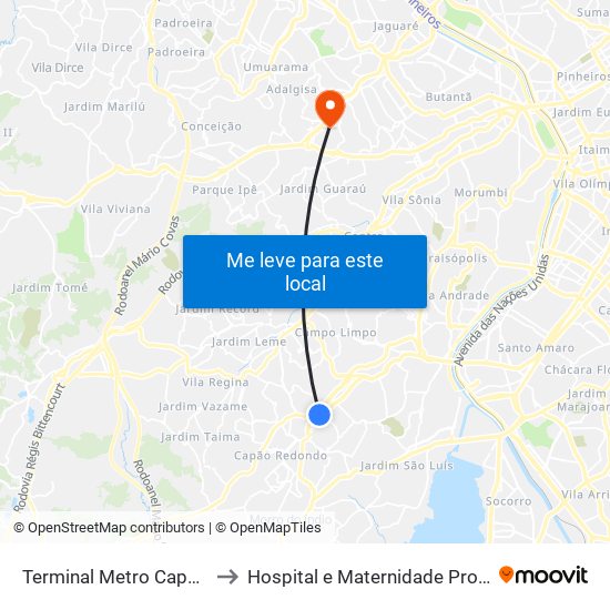 Terminal Metro Capão Redondo to Hospital e Maternidade Prof. Mario Degni map