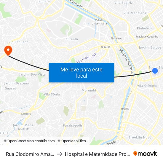 Rua Clodomiro Amazonas 221 to Hospital e Maternidade Prof. Mario Degni map