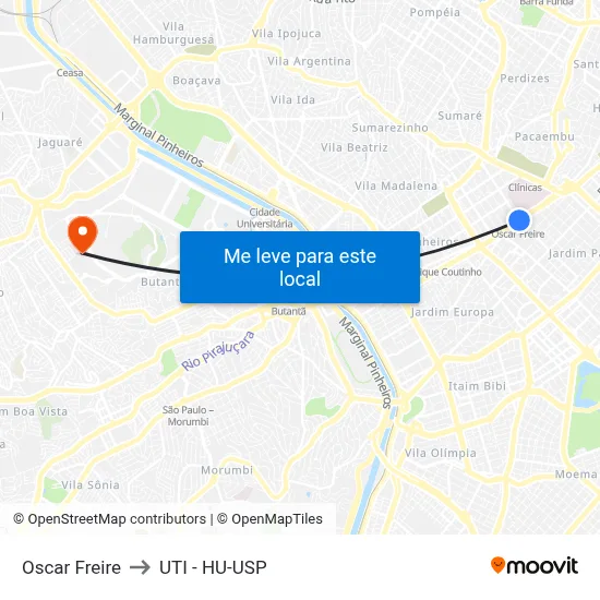 Oscar Freire to UTI - HU-USP map