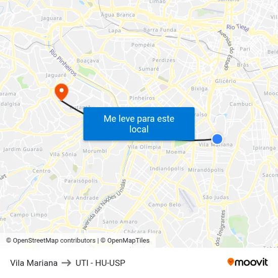 Vila Mariana to UTI - HU-USP map