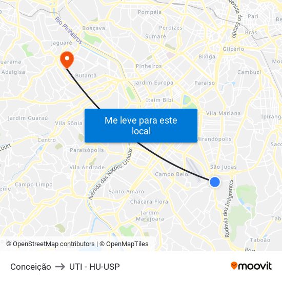 Conceição to UTI - HU-USP map