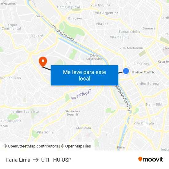Faria Lima to UTI - HU-USP map