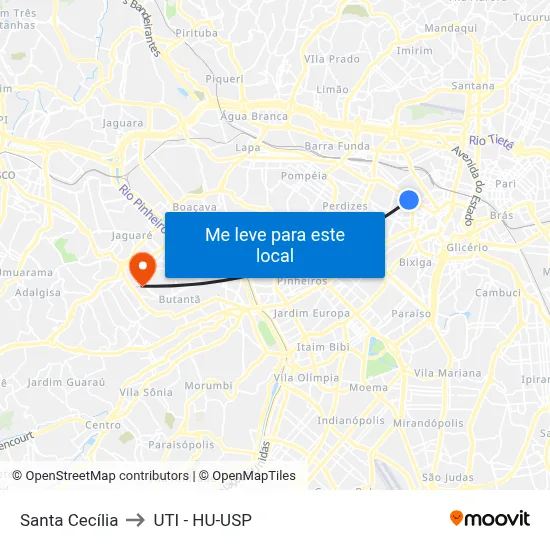 Santa Cecília to UTI - HU-USP map