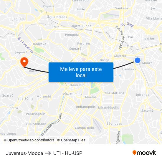 Juventus-Mooca to UTI - HU-USP map