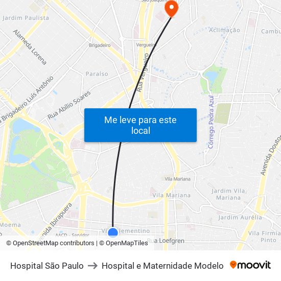 Hospital São Paulo to Hospital e Maternidade Modelo map