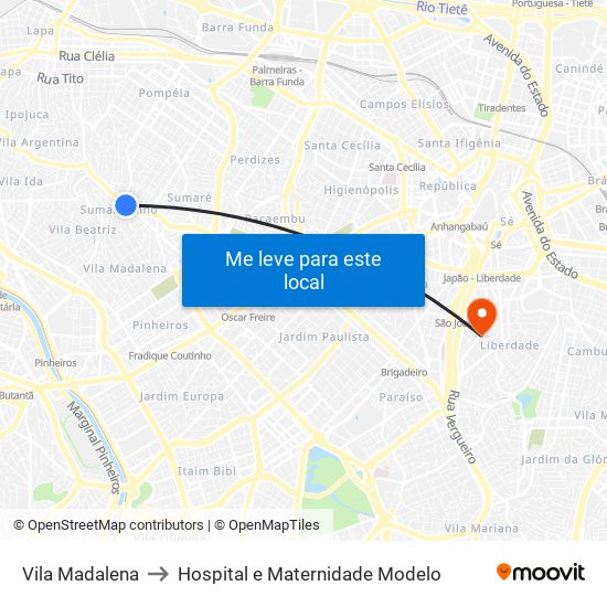 Vila Madalena to Hospital e Maternidade Modelo map