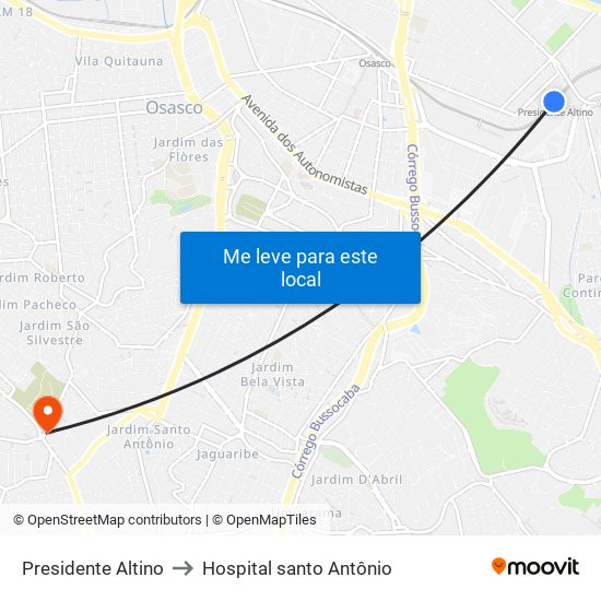 Presidente Altino to Hospital santo Antônio map