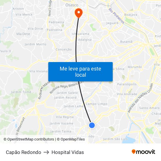 Capão Redondo to Hospital Vidas map