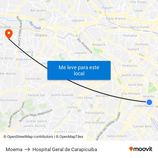 Moema to Hospital Geral de Carapicuiba map