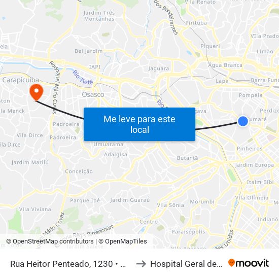 Rua Heitor Penteado, 1230 • Metrô Vila Madalena to Hospital Geral de Carapicuiba map