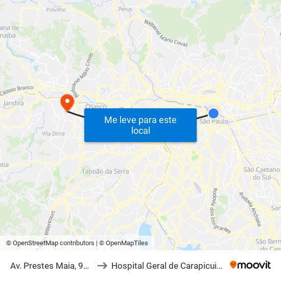 Av. Prestes Maia, 940 to Hospital Geral de Carapicuiba map