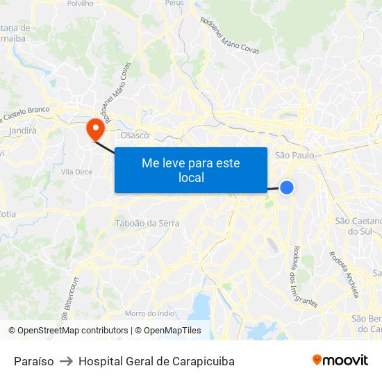 Paraíso to Hospital Geral de Carapicuiba map