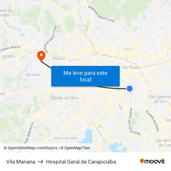 Vila Mariana to Hospital Geral de Carapicuiba map