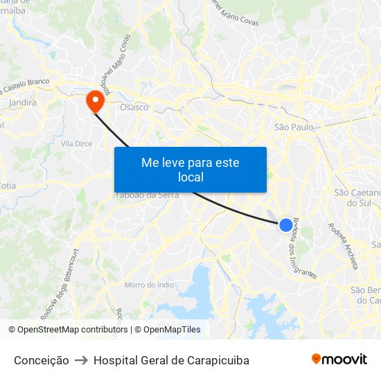 Conceição to Hospital Geral de Carapicuiba map
