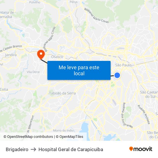 Brigadeiro to Hospital Geral de Carapicuiba map