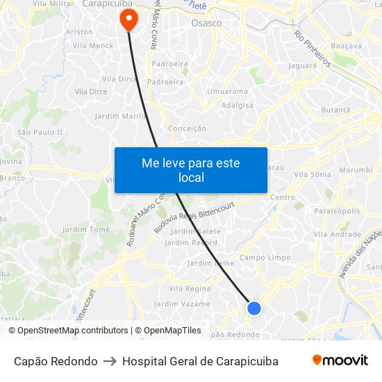 Capão Redondo to Hospital Geral de Carapicuiba map