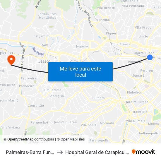 Palmeiras-Barra Funda to Hospital Geral de Carapicuiba map